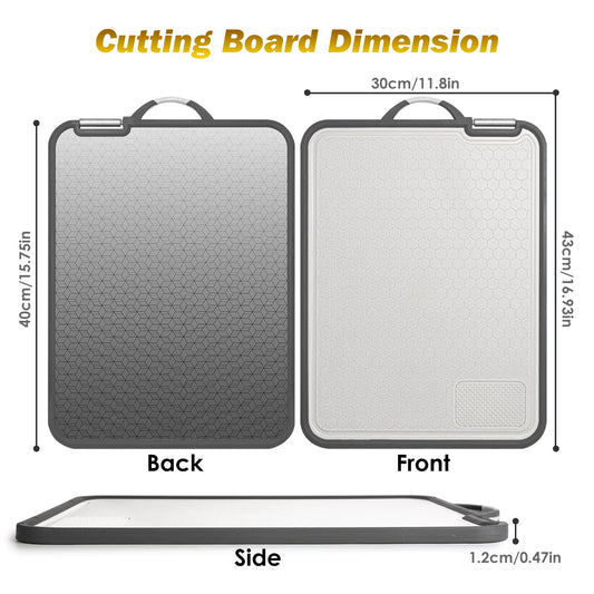 2Pcs Double-Sided Stainless Steel & PP Cutting Board Set – Non-Slip Kitchen Chopping Board with Knife Sharpener & Grinding Zone