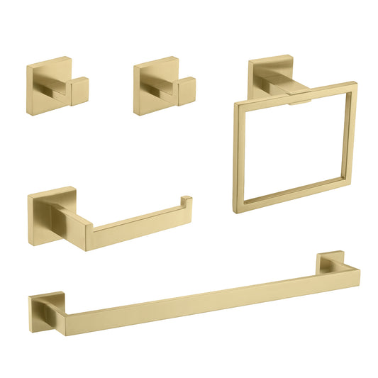 5 Piece SUS304 Bathroom Set Towel Bar Ring Hooks TP Holder Brushed Finish