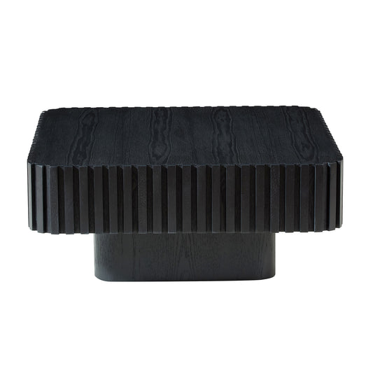 Modern 35.43 Inch Handcraft Drum Coffee Table Square Coffee Table For Living Room,Small Wooden Coffee Table With Sturdy MDF Pedesta,Black Color