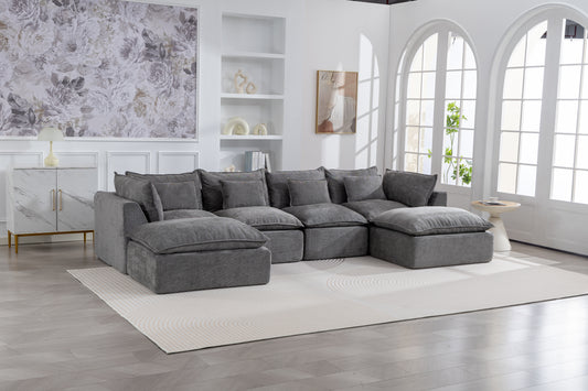 129.8 Width Cloud Couch Oversized Modular Sectional Sofa True Relax Comfy Couches Wide&Deep Seat Sofas For Living Room Furniture Sets, 4Seat With 2Ottoman