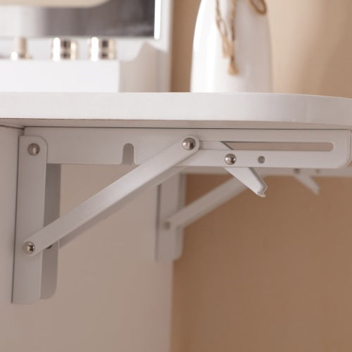 Vanity Desk With Lighted Mirror & Power Outlet, Makeup Vanity Desk With Drawers And Large Storage Cabinet For Bedroom, 3 Lighting Modes Adjustable Brightness, Storage Stool, White - CJDS