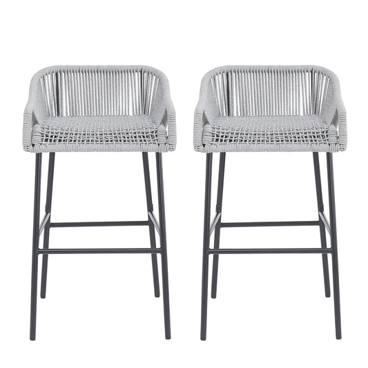 La Push Outdoor Patio Light Gray Rope Bar Stool Set Of 2