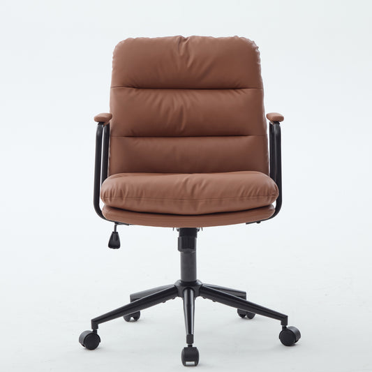 Office Chair,Mid Back Home Office Desk Task Chair With Wheels And Arms Ergonomic PU Leather Computer Rolling Swivel Chair With Padded Armrest,The Back Of The Chair Can Recline 40 Brown