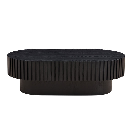 43.70 Inch Modern Handcraft Drum Coffee Table Oval Coffee Table For Living Room,Small Wooden Coffee Table With Sturdy Pedestal For Office,Black