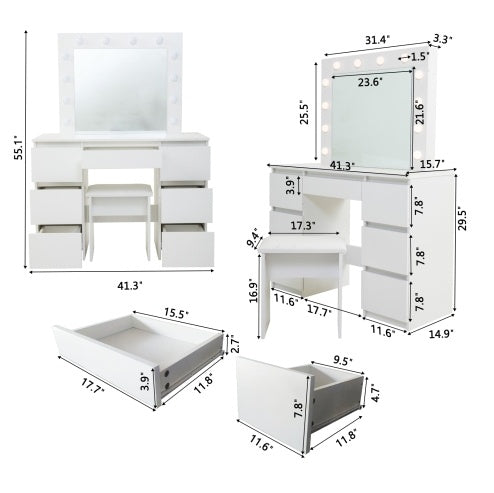 Large White Vanity Tables With Mirror And Light - CJDS