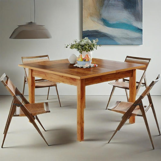 Wood Dining Table Farmhouse Kitchen Table For Living Room, 4-Person Square Dinner Table With Wooden Legs