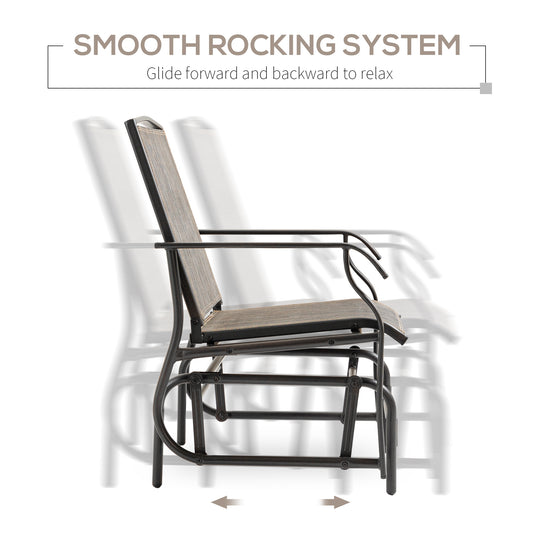 2 Piece Glider Set, Outdoor Swing Chairs, Patio Rocking Armchairs With Breathable Mesh Fabric, Steel Frame For Garden, Backyard, Patio, Dark, Brown/Khaki