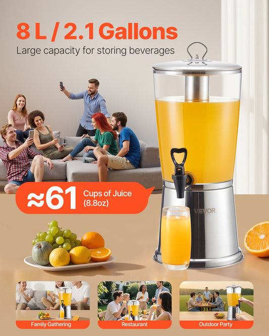 Drink Dispenser 2.1 Gal Beverage Dispenser For Parties With Spigot Ice Chamber