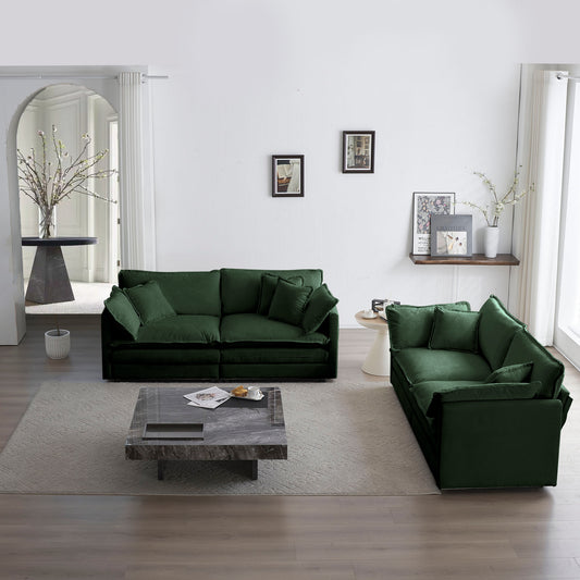 2 Piece Living Room Set , 2 Pieces Upholstered Loveseat And Couch For Home Office Lounge, Sofa Set Of 2, 2-Piece 2-2 Seat Couch Set For Living Room ,Green Chenille