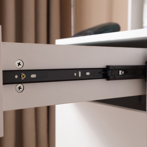 Vanity Desk With Lighted Mirror & Power Outlet, Makeup Vanity Desk With Drawers And Large Storage Cabinet For Bedroom, 3 Lighting Modes Adjustable Brightness, Storage Stool, White - CJDS