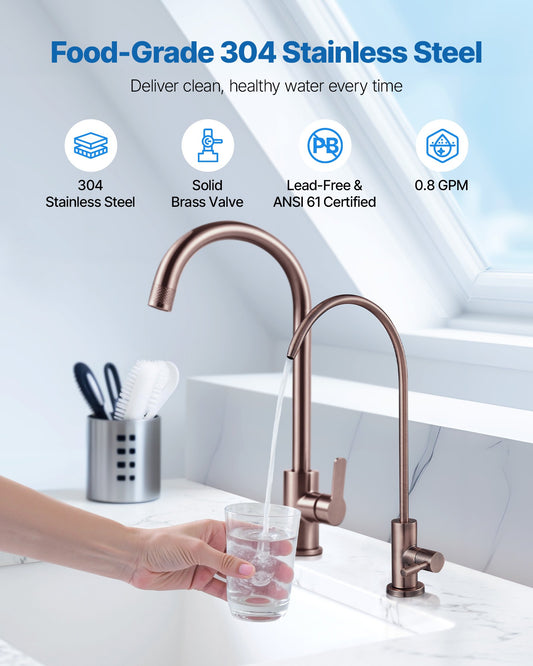 Ro Water Faucet, Lead-Free Stainless Steel Faucet, Drinking Water Faucets With Solid Brass Valve, Anti-Rust & Durability Drinking Water Faucets For Kitchen, Bar Counter, Cafe, Antique Bronze