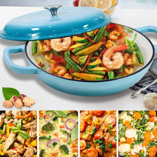 COOKWIN Cast Iron Casserole Braiser 3.8 Quart Heavy Duty Casserole Skillet With Lid And Dual Handles Porcelain Enameled Surface Cookware Pot