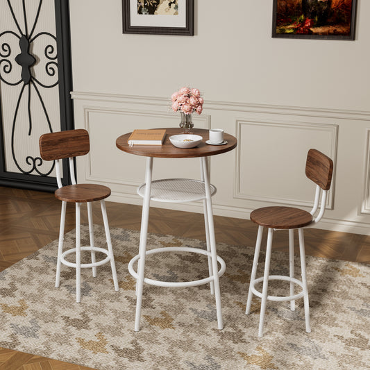 3-Piece Bar Table Set With 2 Bar Stools Modern Pub Table With Backrests & Storage Shelf