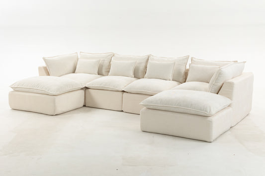 129.8 Width Cloud Couch Oversized Modular Sectional Sofa True Relax Comfy Couches Wide&Deep Seat Sofas For Living Room Furniture Sets, 4Seat With 2Ottoman
