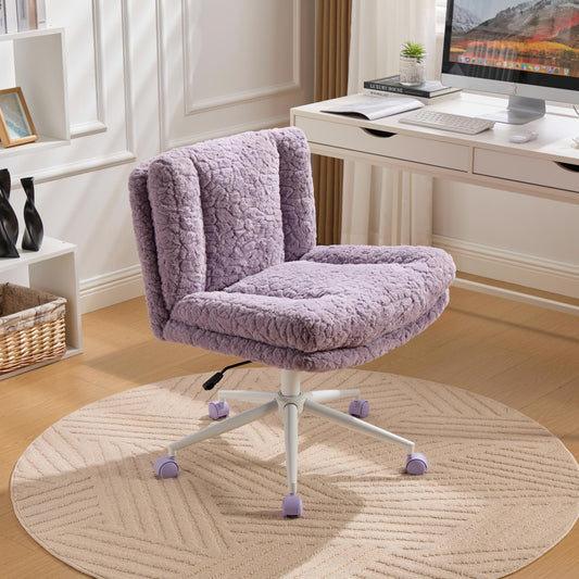 W26.4 Inch Wider Seat Office Chair,Artificial Rabbit Hair Home Office Chair With Metal Base,Adjustable Desk Chair Swivel Office Chair,Vanity Chair Violet
