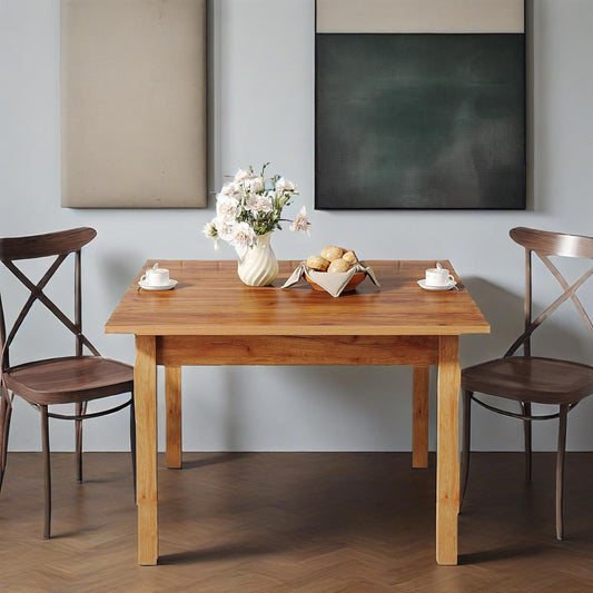 Wood Dining Table Farmhouse Kitchen Table For Living Room, 4-Person Square Dinner Table With Wooden Legs