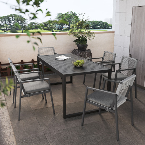 Outdoor Dining Chair Set Of 2, Aluminum Rope , Outdoor Armchair Seating For Patio Backyard Poolside Balcony, Cushion Included