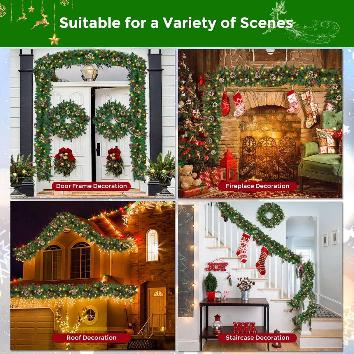 12FT Christmas Garland With Assorted Decor - Build Wreaths Or Lay Flat, Festive Must - Have - CJDS - CC
