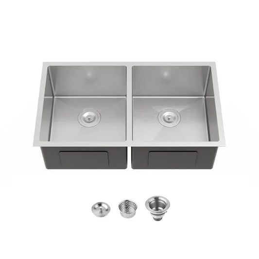 33'x19' Embedded Double Bowl Kitchen Sink, Undermount Handmade Sink In Brushed - Sink Only - Unable Ship Weekends, TK And TEMU Only For Pickup