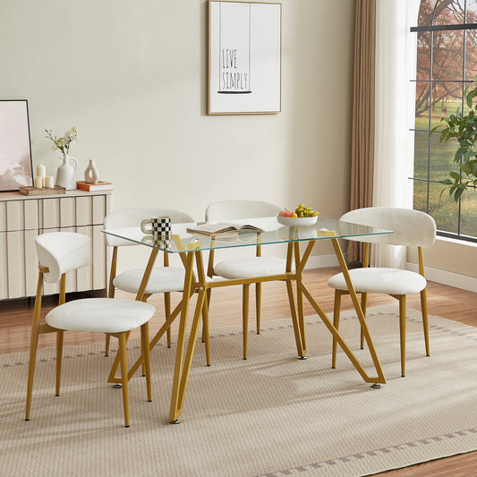 47.3-inch Rectangular Glass Dining Table, Suitable For 1-6 People, Modern Style Home Kitchen Dining Table, Equipped With Sturdy Metal Table Legs,suitable For Dining Room,living Rooms, Offices, Gold