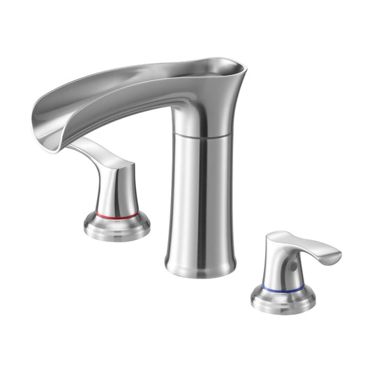 Roman Tub Faucet, 3 Hole Waterfall Bathtub Faucet, Zinc Alloy Bath Tubs Faucets Set With 2 Handles, Deck Mount Bath Tub Faucets Set For Pet Washing, Adult Bathing, Silver, Hot & Cold Control