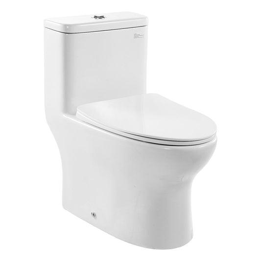 One-Piece Elongated Toilet – Vortex Dual Flush 1.0/1.28 GPF, Skirted Easy-Clean Design, Standard Height (White & Silver, 12" Rough-In)