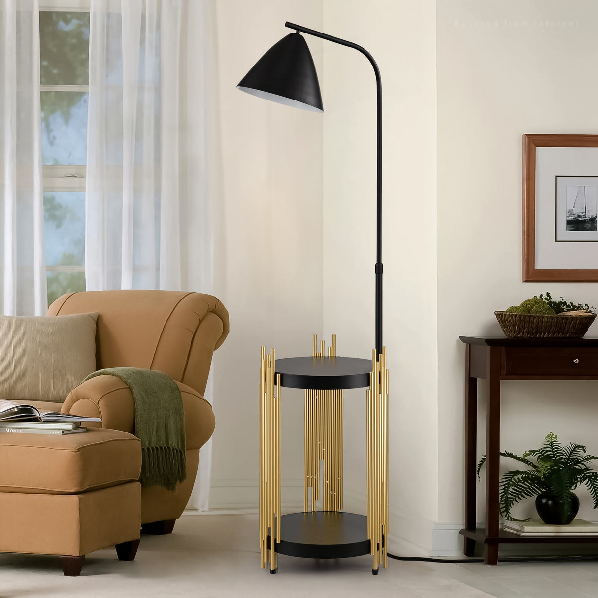 Luxury Shelves Floor Lamp For Living Room With Metal Lampshade, Standing Lamp Tall Industrial Floor Lamp Reading For Bedroom, Office E26 No Included Bulb -Matte Gold Matte Black - CJDS