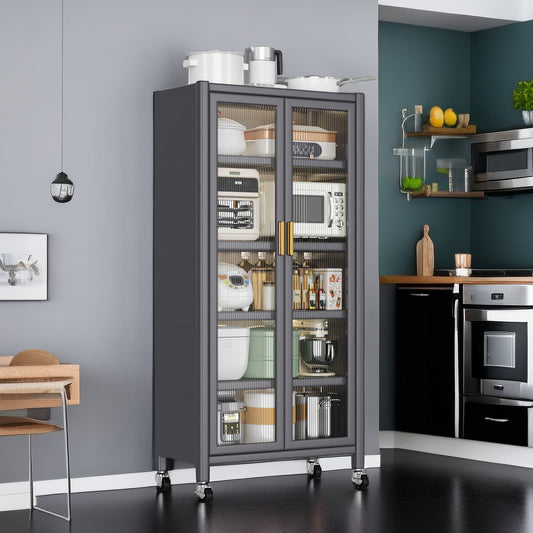 Open-door Kitchen Shelving Floor-to-ceiling Multilevel Household Microwave Storage Cabinet Bowls Side Cabinets Cabinets Storage Cabinets Grey Color