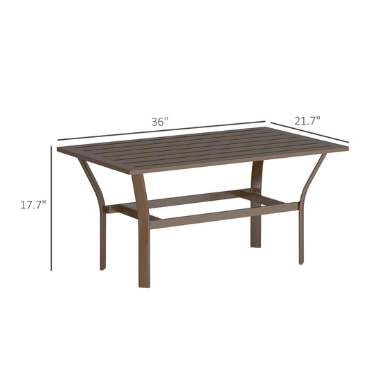 Outdoor Coffee Table With Slatted Tabletop, All-Weather Rectangle Metal Patio Coffee Table For Garden, Brown