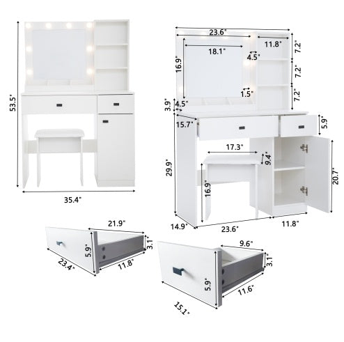 Vanity Desk With Lights, Vanity Set With Mirror, Makeup Vanity Desk With Large Drawers Three Level Storage Dreeser, VanitysVanities With 3 Lights Brightness Adjustable For Bedroom, White