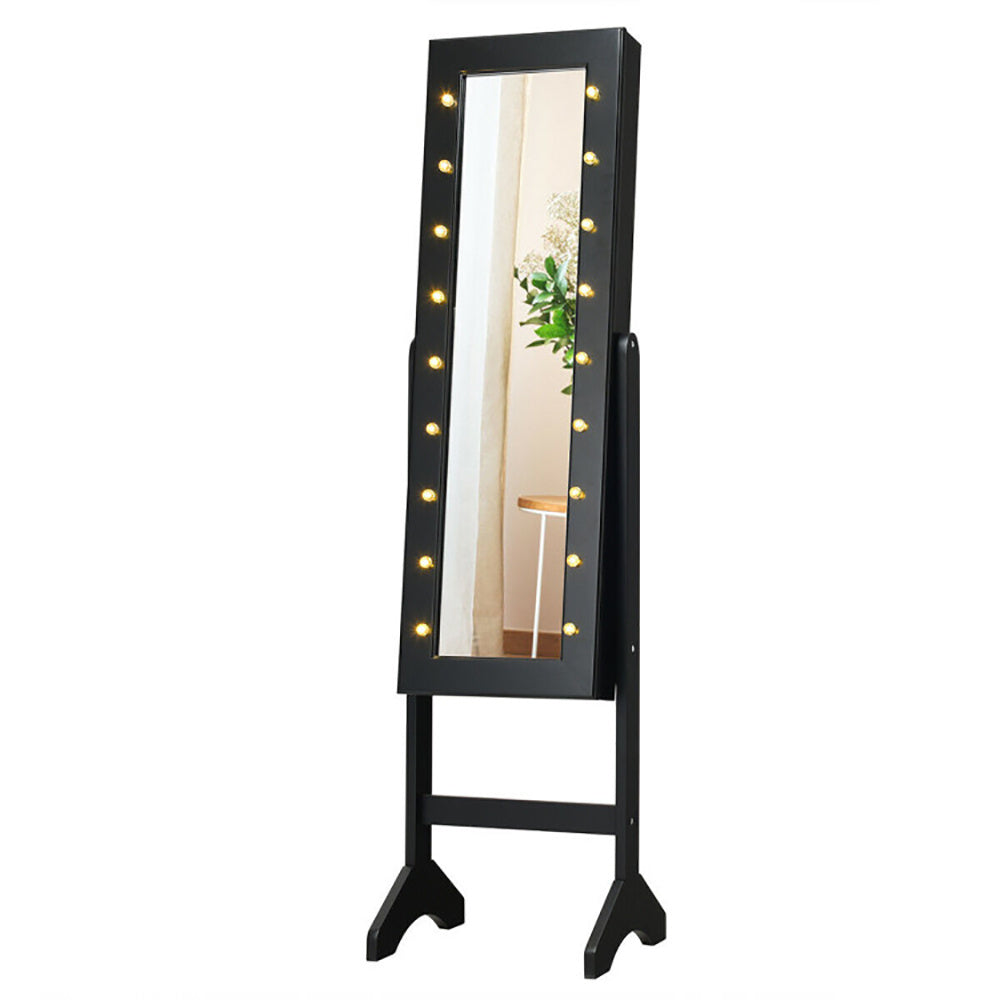 Mirrored Standing Jewelry Armoire Cabinet With LED Lights - CJDS