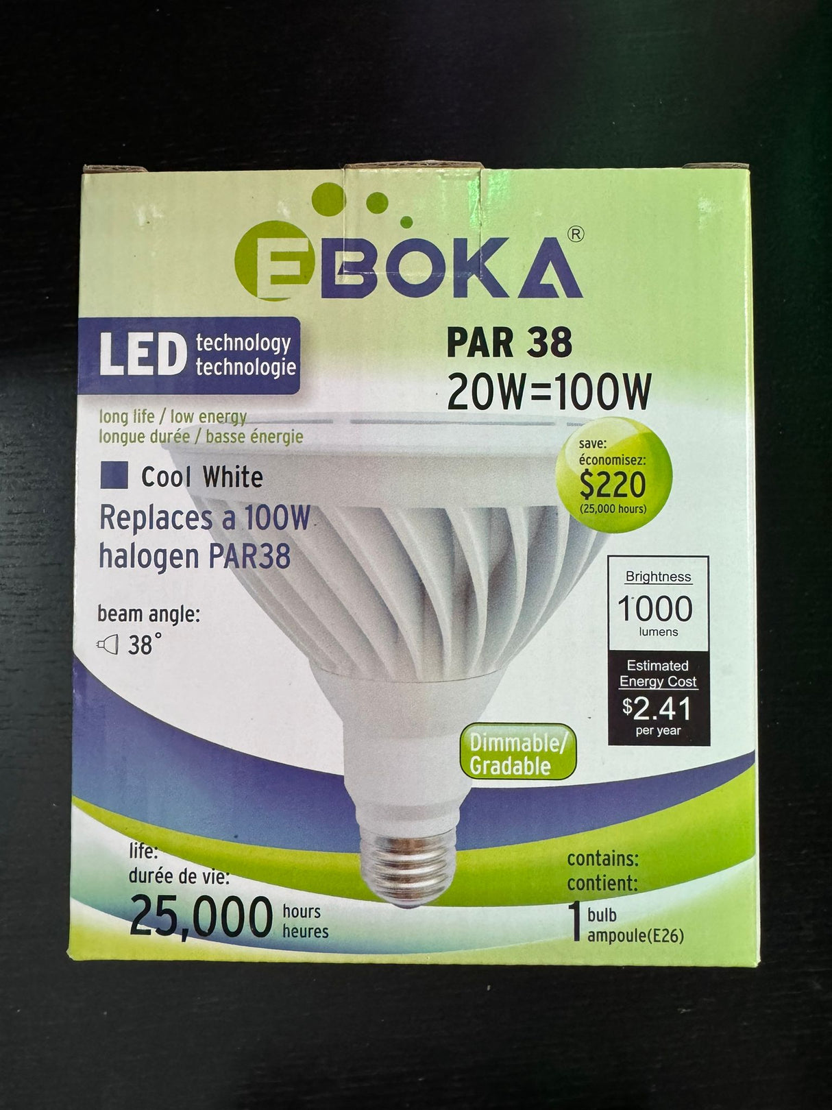 Illuminate Your Space with the EBK PAR38 LED Bulb 5000K 20W 120V - Dimmable & Energy-Efficient!