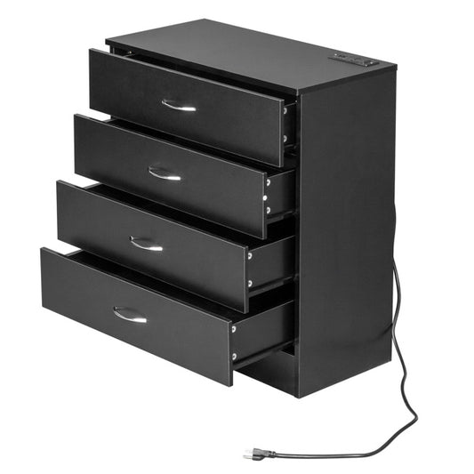 4 Drawer Chest 2 USB 2 Sockets Nightstand Black
