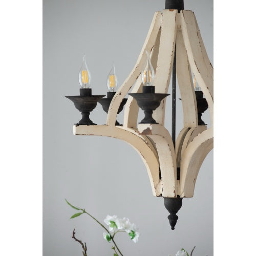 6 - Light Wood Chandelier With Adjustable Chain For Kitchen, Dining Hall Entrance, Bulb Not Included - CJDS
