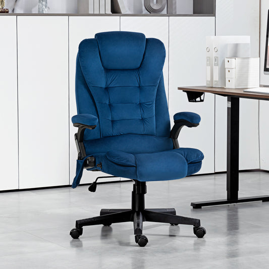 6 Point Executive Office Chair with Heat, Velvet High Back Vibrating Massage Office Chair, Drak Blue