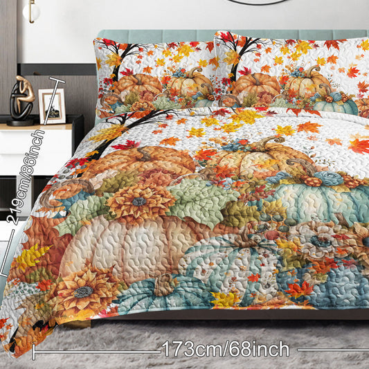 3 Pieces Colorful Oil Painting Pumpkin Pattern Quilt Set Twin Full Queen King Size For All Seasons Flower Fall Leaves Bedding Set With 2 Pillowcases For Kids Adults Thanksgiving Day Gifts