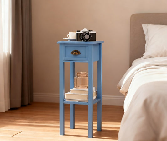 2-Tier Side Table With Drawer And Shelf, End Table ,Light Blue