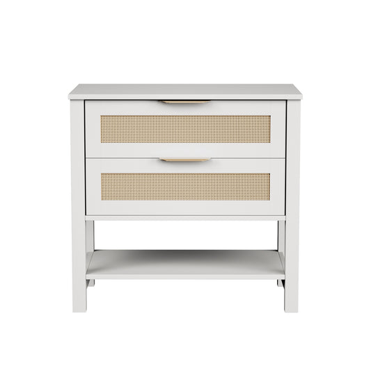 Rattan Nightstand With 2 Drawers And Storage Shelf Boho Bedside Narrow Side Table For Bedroom