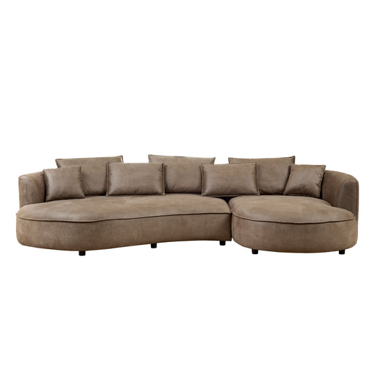 128.74 Inch Modern Sectional Curved Sofa Couch For Living Room,Leathaire Upholstered 5-Seat Sofa Couch, Technology Cloth Couch Set For Apartment Office,Brown
