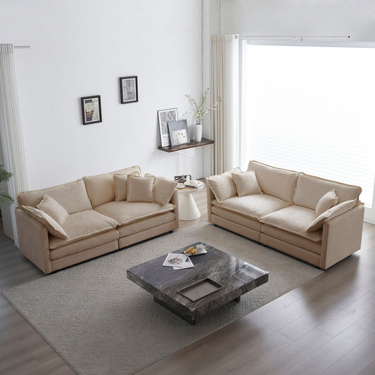 2 - Piece Living Room Set , 2 Pieces Upholstered Loveseat And Couch For Home Office Lounge, Sofa Set Of 2, 2-Piece 2-2 Seat Couch Set For Living Room ,Beige Chenille