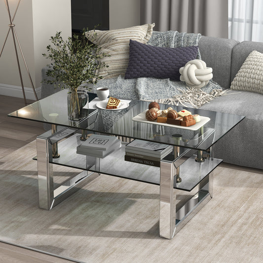W 39.4X D 19.7 X H 17.7 Transparent Tempered Glass Coffee Table, Coffee Table