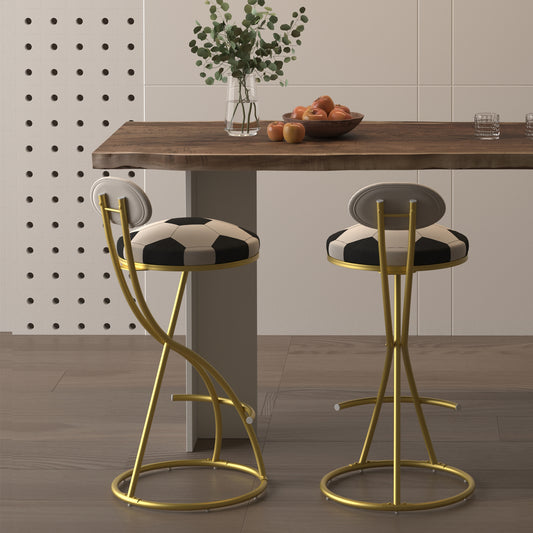 Football Print Bar Stools Set Of 2 Upholstered Counter Height Barstool For Kitchen Island S-shaped Velvet Metal Dining Chairs Gold Frame Creamy White Back