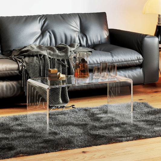 32 Clear Acrylic Coffee Table, 0.5In Thick C-Shape Waterfall End Coffee Table, Multipurpose Lucite Tea Table For Living Room