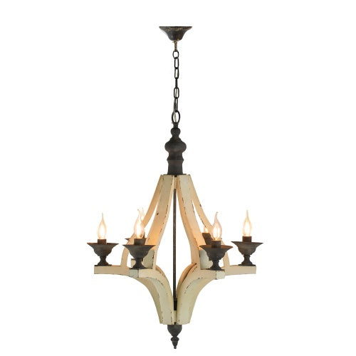 6 - Light Wood Chandelier With Adjustable Chain For Kitchen, Dining Hall Entrance, Bulb Not Included - CJDS