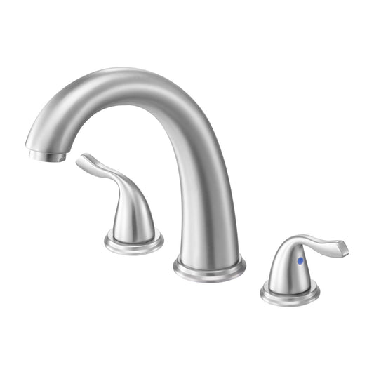 Roman Tub Faucet, 3 Hole Waterfall Bathtub Faucet, Gooseneck Bath Tubs Faucets Set With 2 Handles, Roman Tub Faucets Deck Mount For Adult Bathing, Brushed Stainless Steel, High Arc Spout