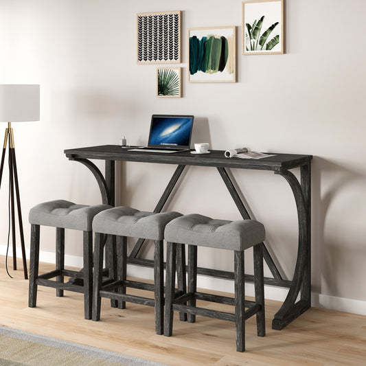 Bar Table Set With Power Outlet, Bar Table And Chairs Set, 4 Piece Dining Table Set, Industrial Breakfast Table Set, For Living Room, Dining Room, Game Room