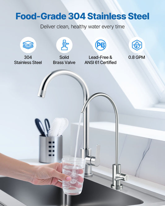 Stainless Steel Faucet, Lead-Free Drinking Water Faucets, Reverse Osmosis Faucet With Solid Brass Valve, High Arch Filtered Water Faucets For Kitchen Sink, Bar Counter, Cafe Shop, Brushed Nickel