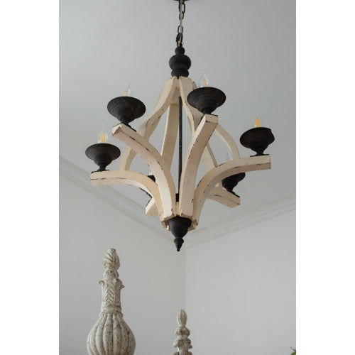 6 - Light Wood Chandelier With Adjustable Chain For Kitchen, Dining Hall Entrance, Bulb Not Included - CJDS