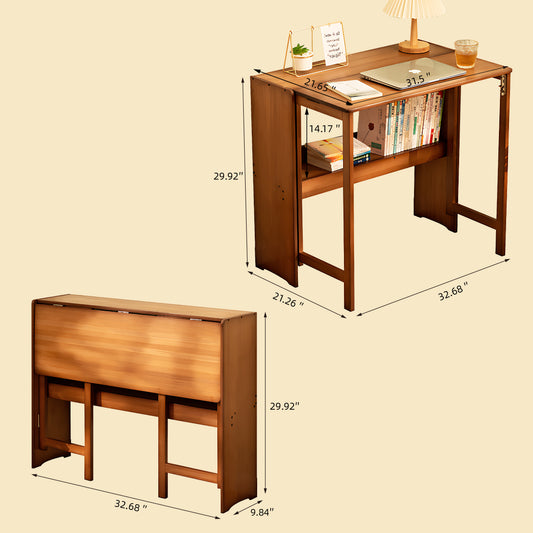 Bamboo Folding Desk,Space-Saving Computer Desk For Small Spaces, Foldable Study Table For Bedroom, Home Office, Dorm, Apartment Brown