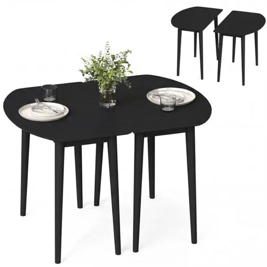 45" Extendable Dining Table Set, 2 Half-Round Tables Convertible To Oval For 4-6 People Black